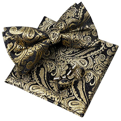 Men's Paisley Pre-tied Bow Tie, Pocket Square and Cufflinks Set #048