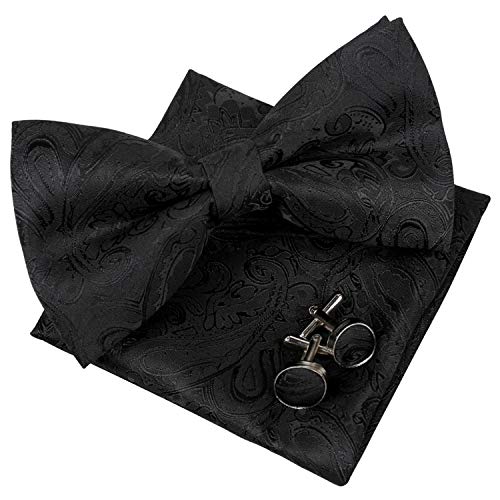 Men's Paisley Pre-tied Bow Tie, Pocket Square and Cufflinks Set #048