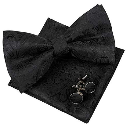 Men's Paisley Pre-tied Bow Tie, Pocket Square and Cufflinks Set #048