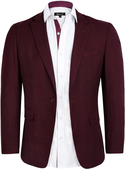 Men's Plaid Blazer One Button Slim Fit Business Suit Jacket, 022-Burgundy