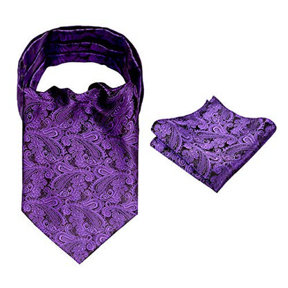 Men's Paisley Ascot Tie Cravat Satin Self Tie and Handkerchief Set, 139