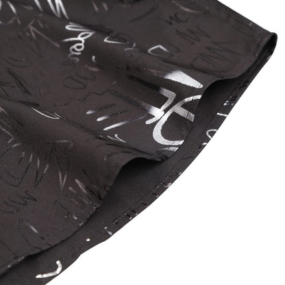 Men's Lapel Bronzing Shirt Casual Slim Fit Shiny Pattern Button-Down Long Sleeve Shirt, 009-Graffiti