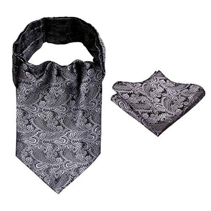 Men's Paisley Ascot Tie Cravat Satin Self Tie and Handkerchief Set, 139