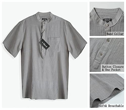 Men's Casual Cotton Viscose Henley Shirt Short Sleeve Solid Button-Down Beach Tops with Pocket, 101-Greyish Green