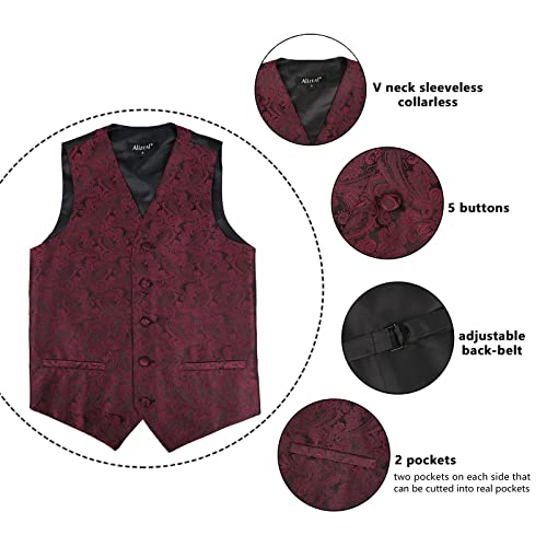 Boy's Classic Paisley Bow Tie and Suit Vest Set, 079-Maroon