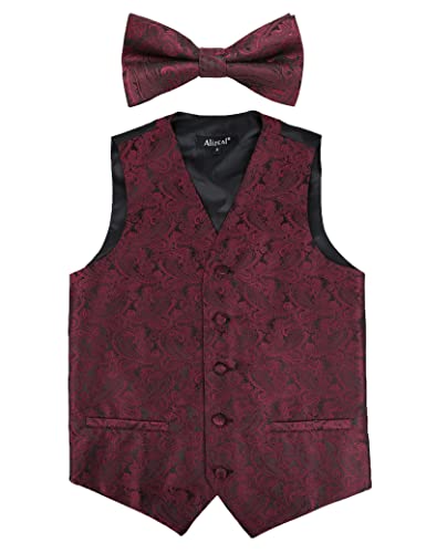 Boy's Classic Paisley Bow Tie and Suit Vest Set, 079-Maroon