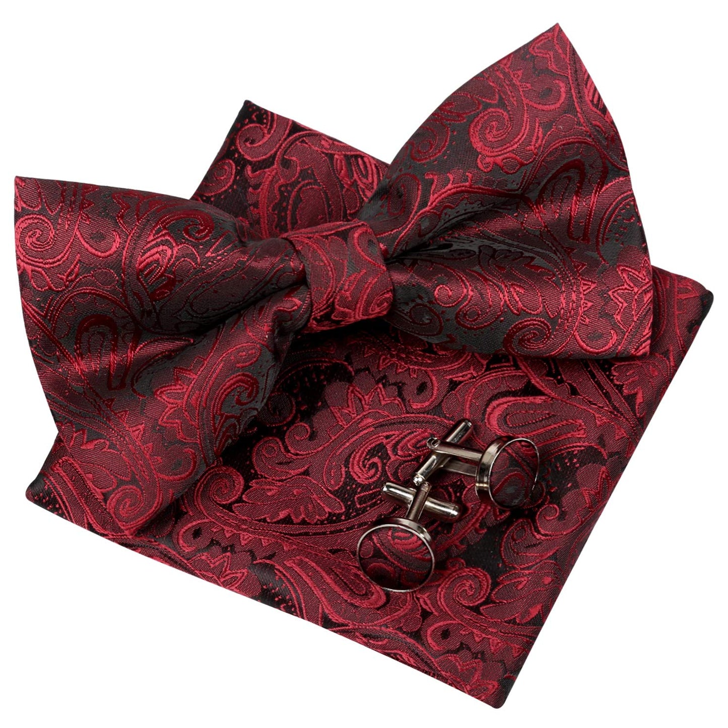 Men's Paisley Pre-tied Bow Tie, Pocket Square and Cufflinks Set #048