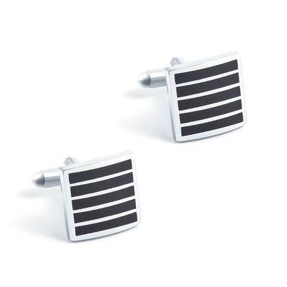Men's Silver Black Striped Cufflinks Tie Clip Set
