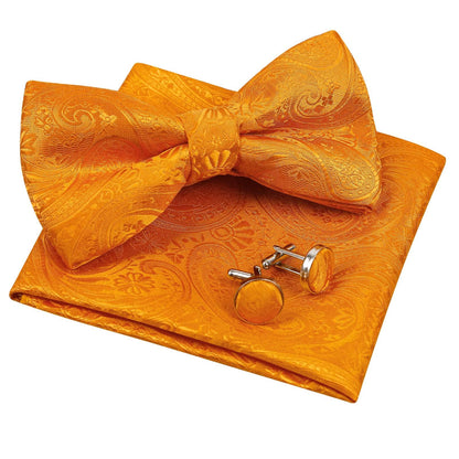 Alizeal Men's Classic Paisley Bow Tie, Hanky and Cufflinks Set, 028