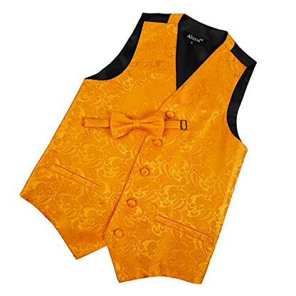 Boy's Classic Paisley Bow Tie and Suit Vest Set, 079-Orange