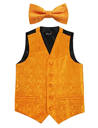 Boy's Classic Paisley Bow Tie and Suit Vest Set, 079-Orange
