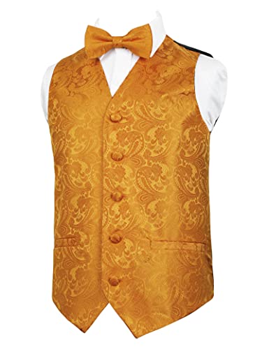 Boy's Classic Paisley Bow Tie and Suit Vest Set, 079-Orange