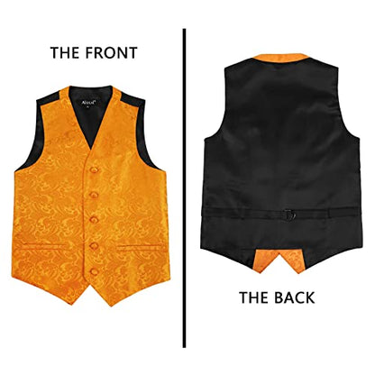 Boy's Classic Paisley Bow Tie and Suit Vest Set, 079-Orange
