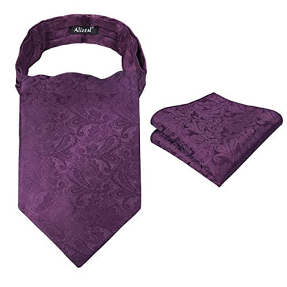 Men's Paisley Ascot Tie Cravat Satin Self Tie and Handkerchief Set, 139