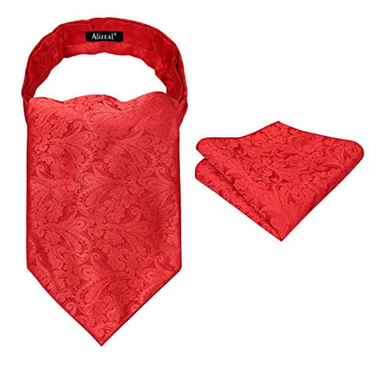 Men's Paisley Ascot Tie Cravat Satin Self Tie and Handkerchief Set, 139