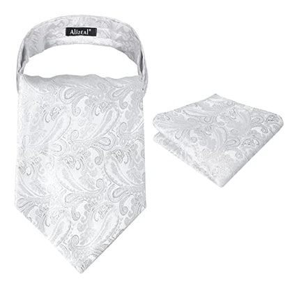 Men's Paisley Ascot Tie Cravat Satin Self Tie and Handkerchief Set, 139