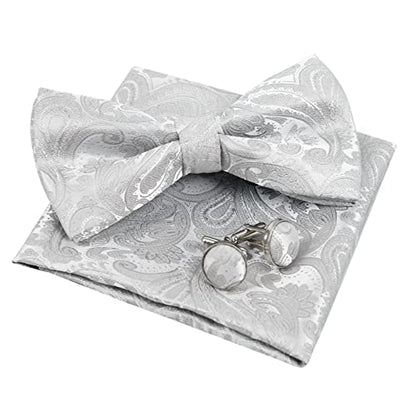 Men's Paisley Pre-tied Bow Tie, Pocket Square and Cufflinks Set #048