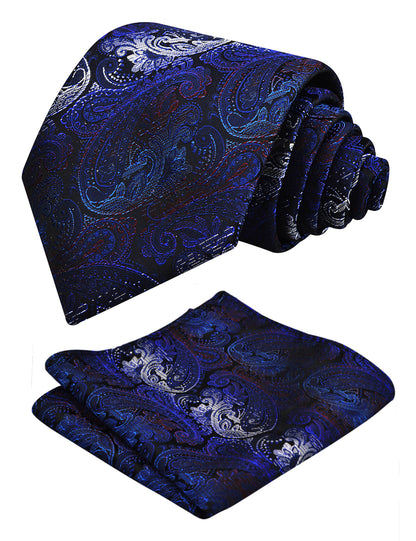 Men's Paisley Necktie with Pocket Square 59 * 3.15in Self-tied Tie Set, 144