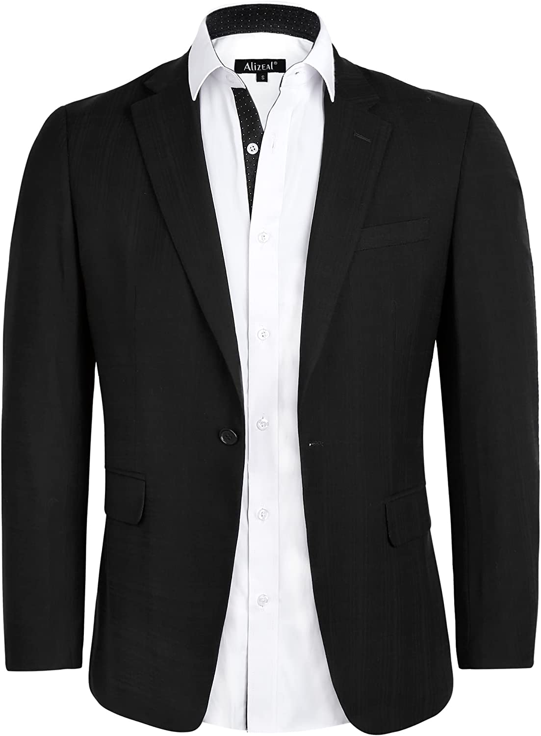 Men's Plaid Blazer One Button Slim Fit Business Suit Jacket, 022-Black