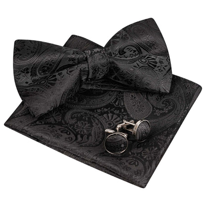 Alizeal Men's Classic Paisley Bow Tie, Hanky and Cufflinks Set, 028