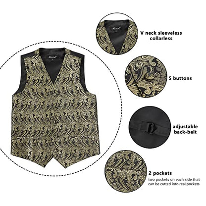 Boy's Classic Paisley Bow Tie and Suit Vest Set, 079-Black Gold