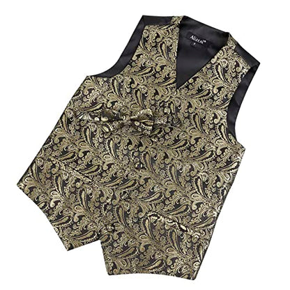 Boy's Classic Paisley Bow Tie and Suit Vest Set, 079-Black Gold