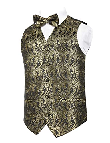 Boy's Classic Paisley Bow Tie and Suit Vest Set, 079-Black Gold