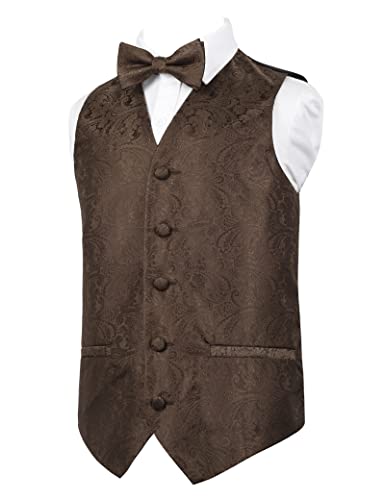 Boy's Classic Paisley Bow Tie and Suit Vest Set, 079-Brown