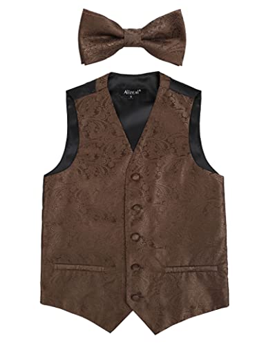 Boy's Classic Paisley Bow Tie and Suit Vest Set, 079-Brown
