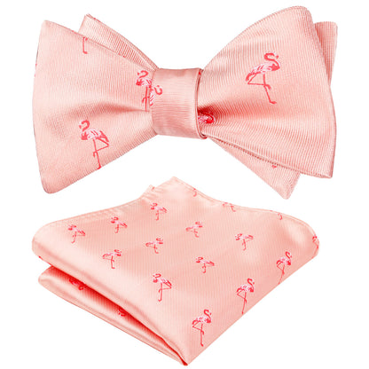 Flamingo Patterned SELF-TIED Bowtie and Hanky for Wedding #047