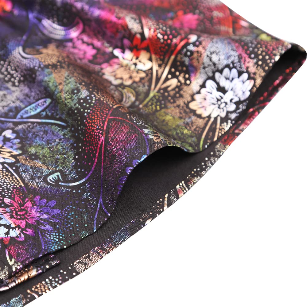 Men's Lapel Bronzing Shirt Casual Slim Fit Shiny Pattern Button-Down Long Sleeve Shirt, 009-Colorful Flower