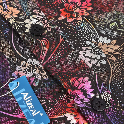 Men's Lapel Bronzing Shirt Casual Slim Fit Shiny Pattern Button-Down Long Sleeve Shirt, 009-Colorful Flower