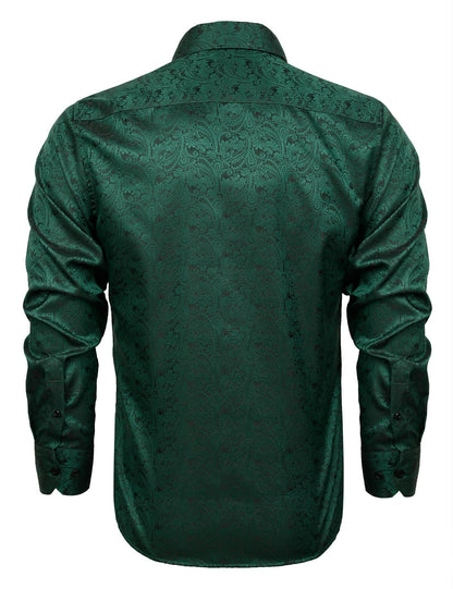Men's Paisley Jacquard Dress Shirt Classic Slim Fit Button-Down Long Sleeve Shirt, 113-Dark Green