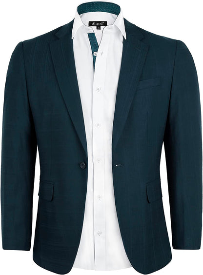 Men's Plaid Blazer One Button Slim Fit Business Suit Jacket, 022-Dark Green