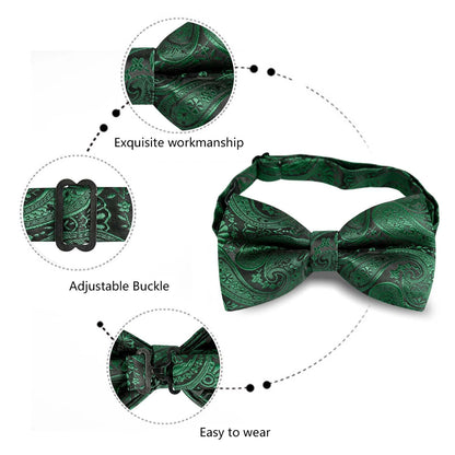 Alizeal Men's Classic Paisley Bow Tie, Hanky and Cufflinks Set, 028