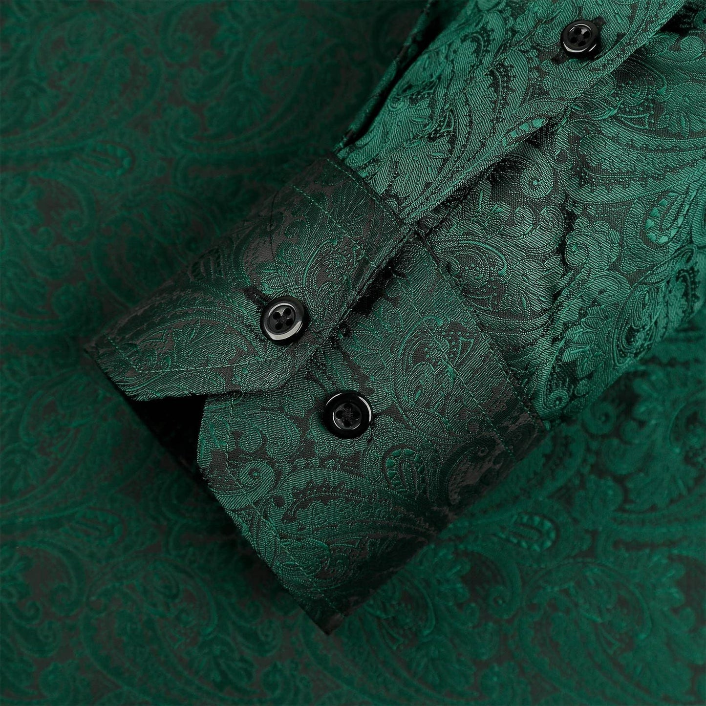 Men's Paisley Jacquard Dress Shirt Classic Slim Fit Button-Down Long Sleeve Shirt, 113-Dark Green