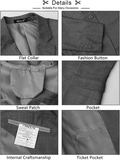 Men's Plaid Blazer One Button Slim Fit Business Suit Jacket, 022-Dark Gray