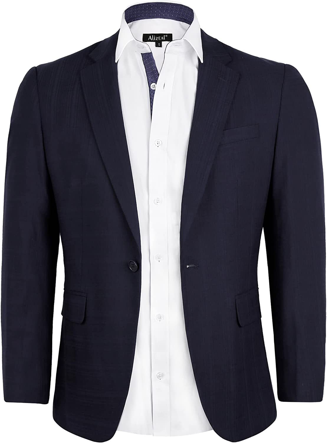 Men's Plaid Blazer One Button Slim Fit Business Suit Jacket, 022-Dark Navy