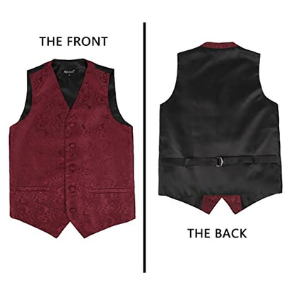 Boy's Classic Paisley Bow Tie and Suit Vest Set, 079-Dark Red