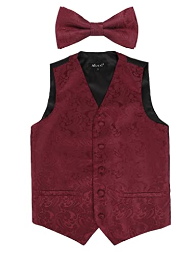 Boy's Classic Paisley Bow Tie and Suit Vest Set, 079-Dark Red