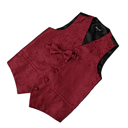 Boy's Classic Paisley Bow Tie and Suit Vest Set, 079-Dark Red