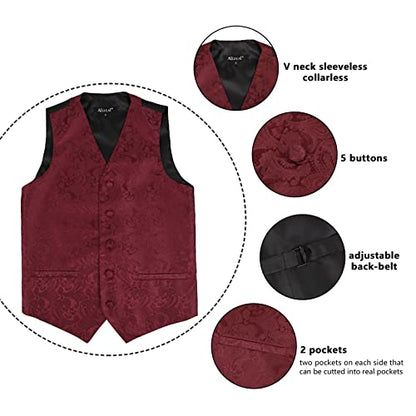 Boy's Classic Paisley Bow Tie and Suit Vest Set, 079-Dark Red