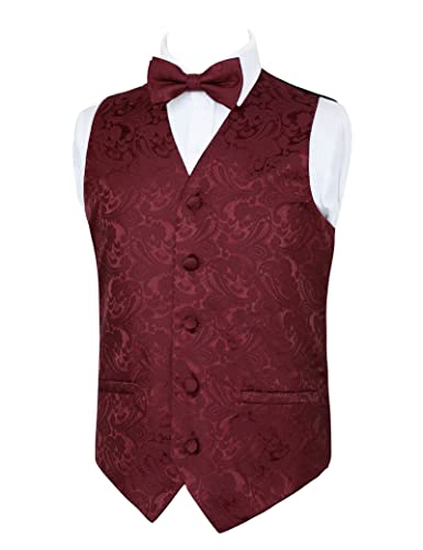 Boy's Classic Paisley Bow Tie and Suit Vest Set, 079-Dark Red