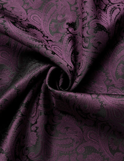 Men's Paisley Jacquard Dress Shirt Classic Slim Fit Button-Down Long Sleeve Shirt, 113-Eggplant