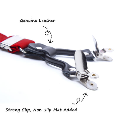 Mens Solid Color 6 Clips Suspender and Bowtie, Hanky, Cufflinks Set, BD072
