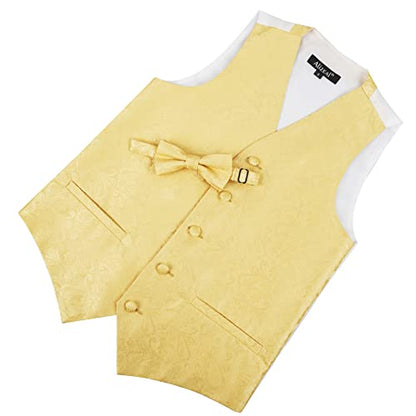 Boy's Classic Paisley Bow Tie and Suit Vest Set, 079-Golden