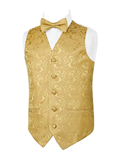 Boy's Classic Paisley Bow Tie and Suit Vest Set, 079-Golden Olive