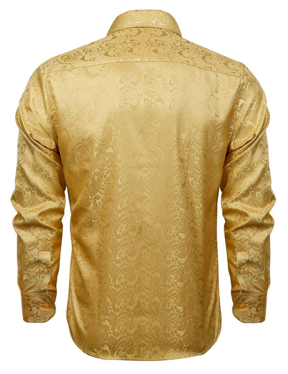 Men's Paisley Jacquard Dress Shirt Classic Slim Fit Button-Down Long Sleeve Shirt, 113-Golden Olive