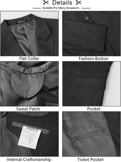 Men's Plaid Blazer One Button Slim Fit Business Suit Jacket, 022-Gray