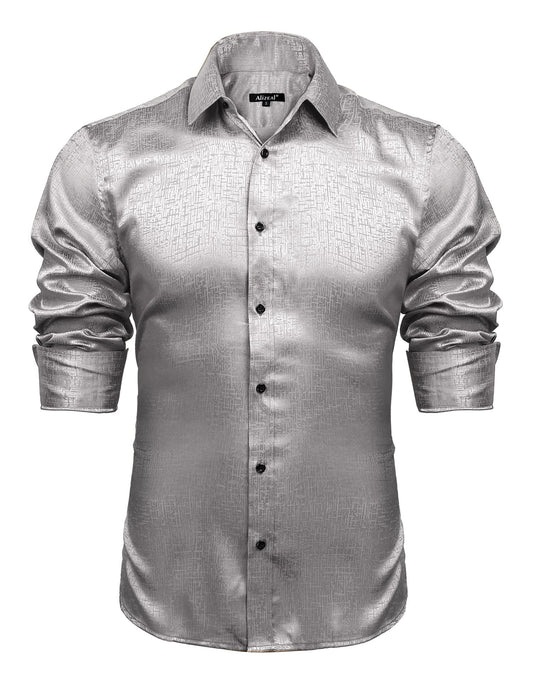 Alizeal Men's Satin Shirt Long Sleeve Casual Style 008-Gray